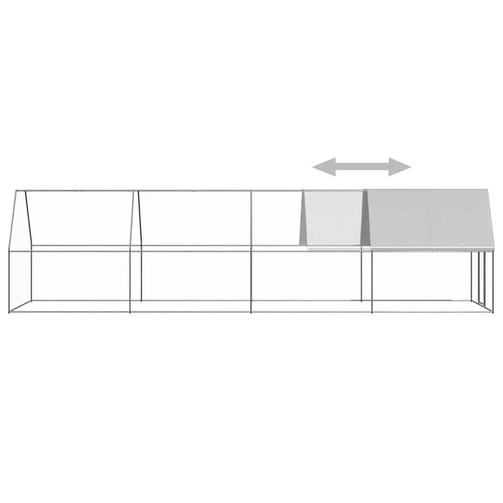 Outdoor Chicken Cage Run Enclosure 2x8x2m Galvanised Steel Silver