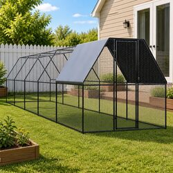 Outdoor Chicken Cage Run Enclosure 2x10x2m Galvanised Steel Water Resistant Roof