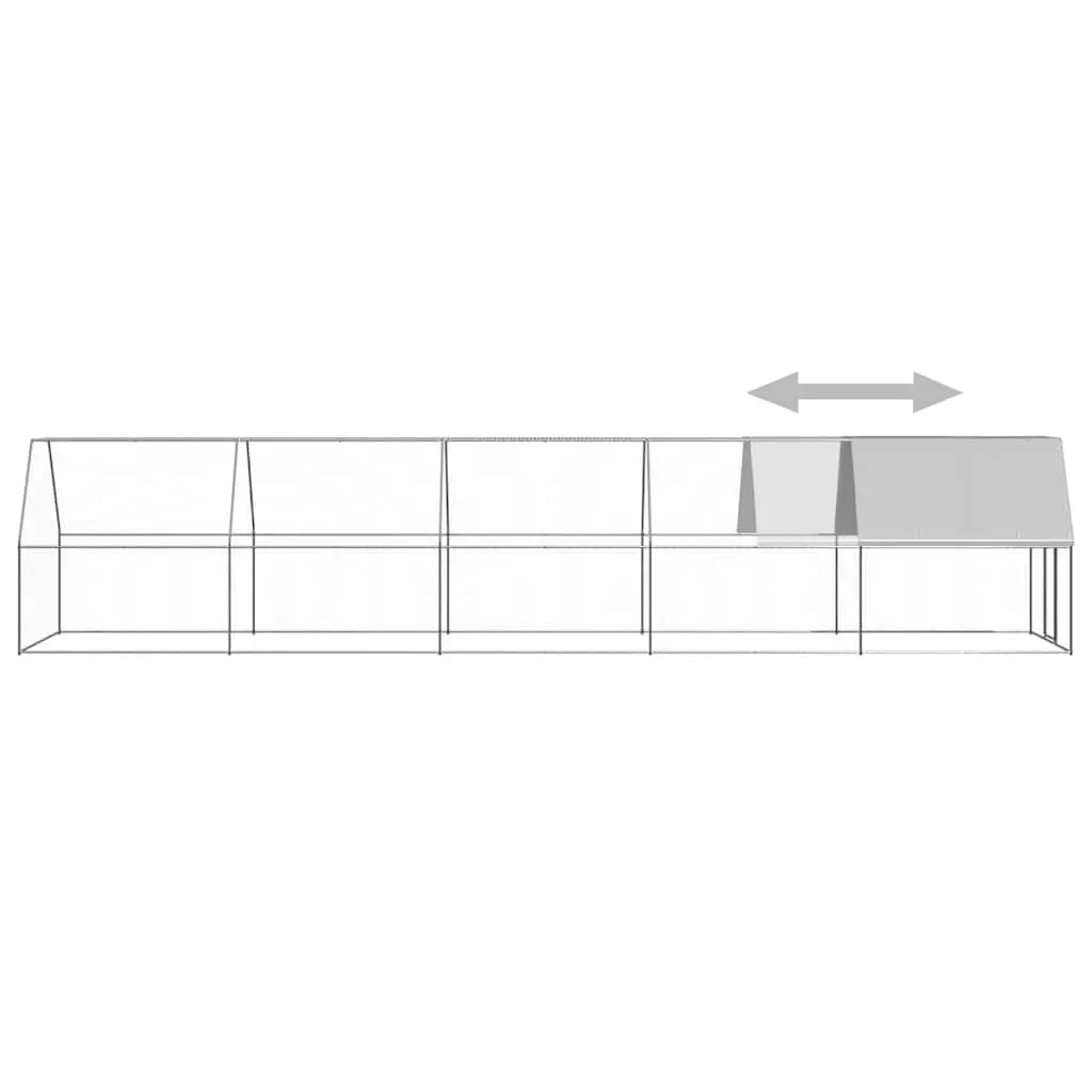 Outdoor Chicken Cage Run Enclosure 2x10x2m Galvanised Steel Water Resistant Roof Silver