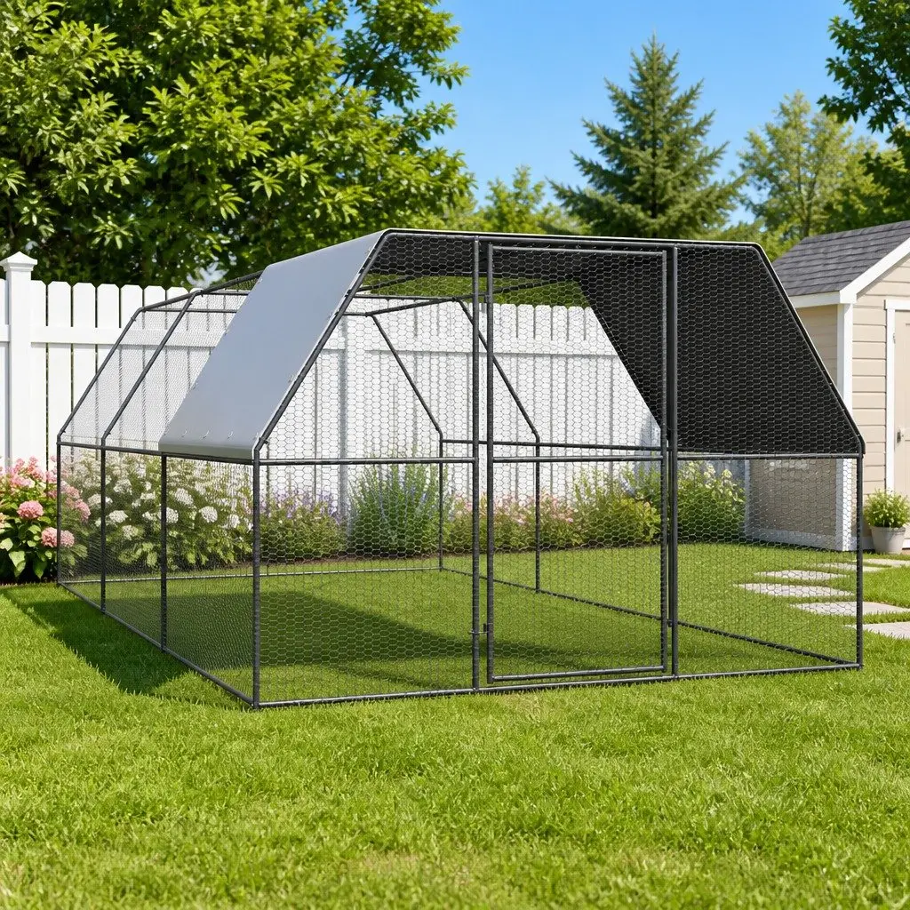 Outdoor Chicken Cage 3x6x2 m Galvanised Steel Run Coop Aviary Enclosure Hen Duck
