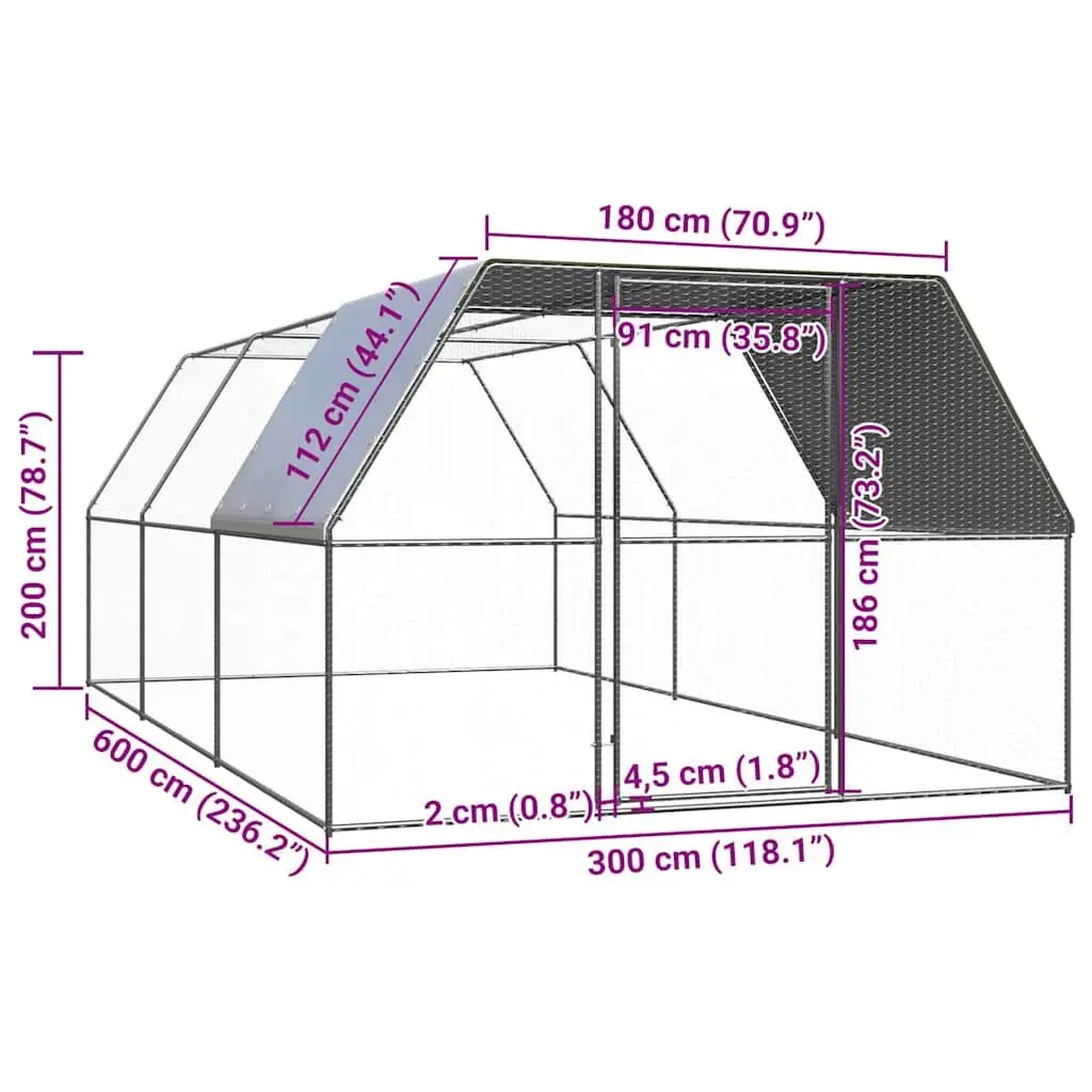 Outdoor Chicken Cage Galvanised Steel Run Coop 3x6x2 m Silver