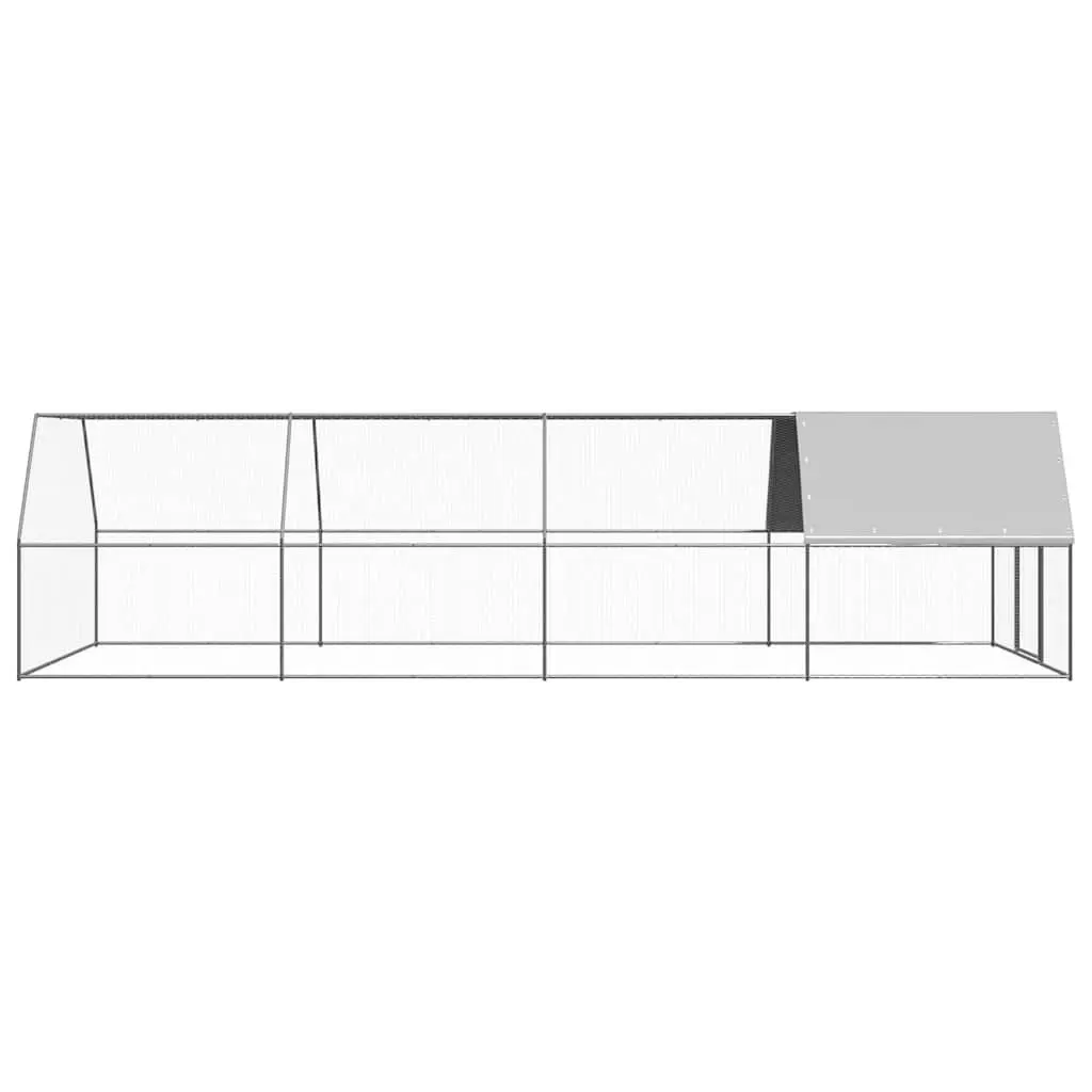 Outdoor Chicken Cage Run Galvanised Steel Enclosure 3 x 8 x 2 m Silver