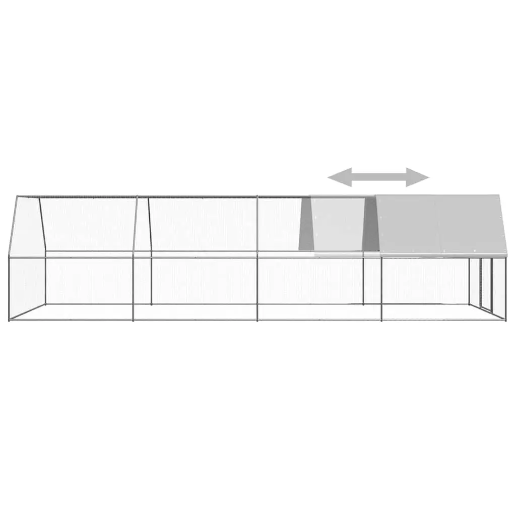 Outdoor Chicken Cage Run Galvanised Steel Enclosure 3 x 8 x 2 m Silver