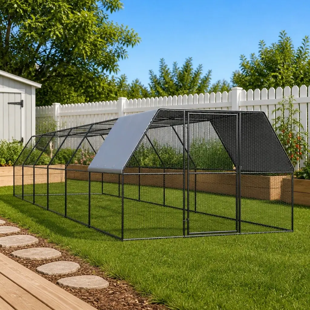 Chicken Run Enclosure Galvanised Steel 3m x 12m x 2m Outdoor Silver for Small Animals