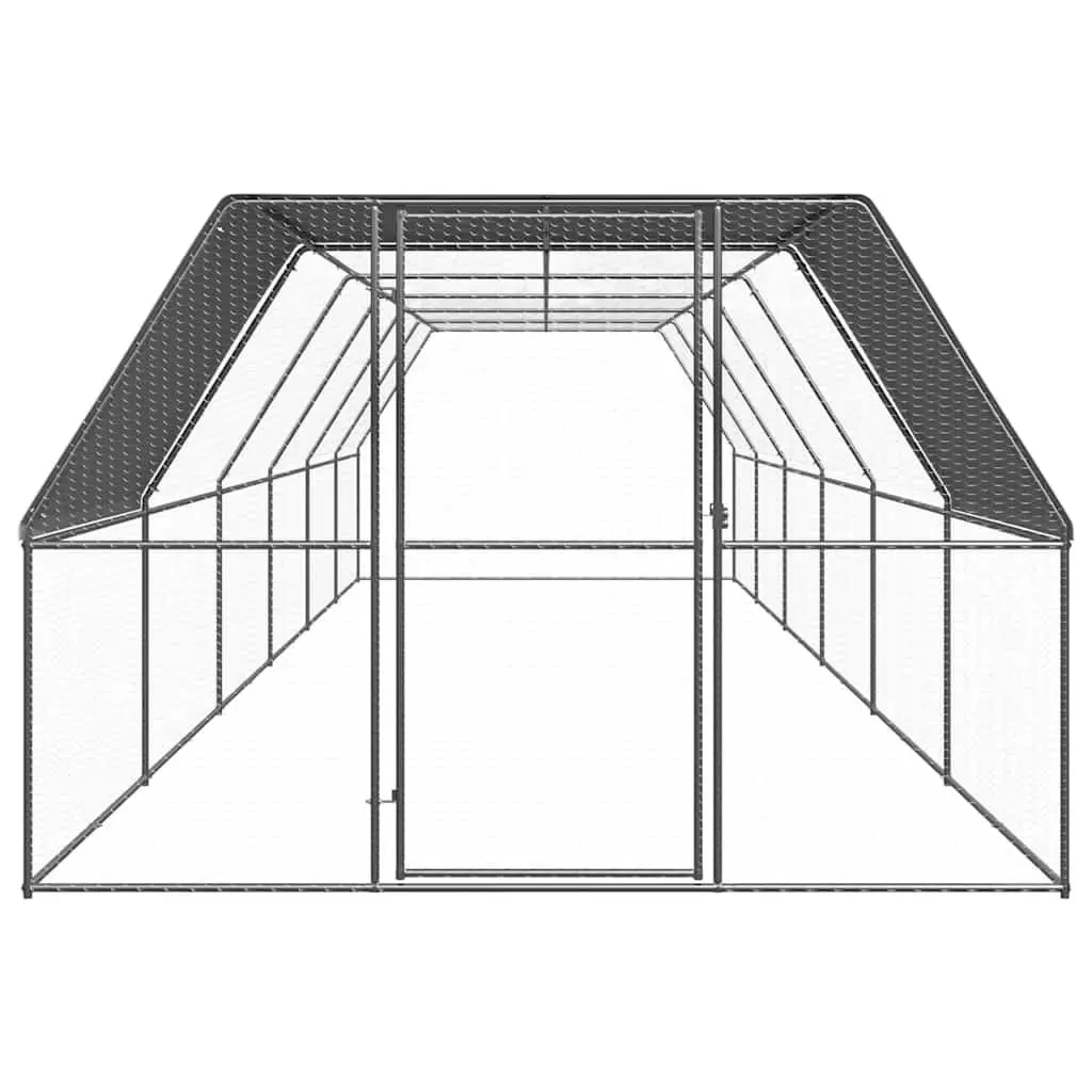 Chicken Run Enclosure Galvanised Steel 3m x 12m x 2m Outdoor Silver for Small Animals