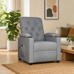 Stand Up Massage Chair Grey Fabric Electric Recliner Lift Function Vibration