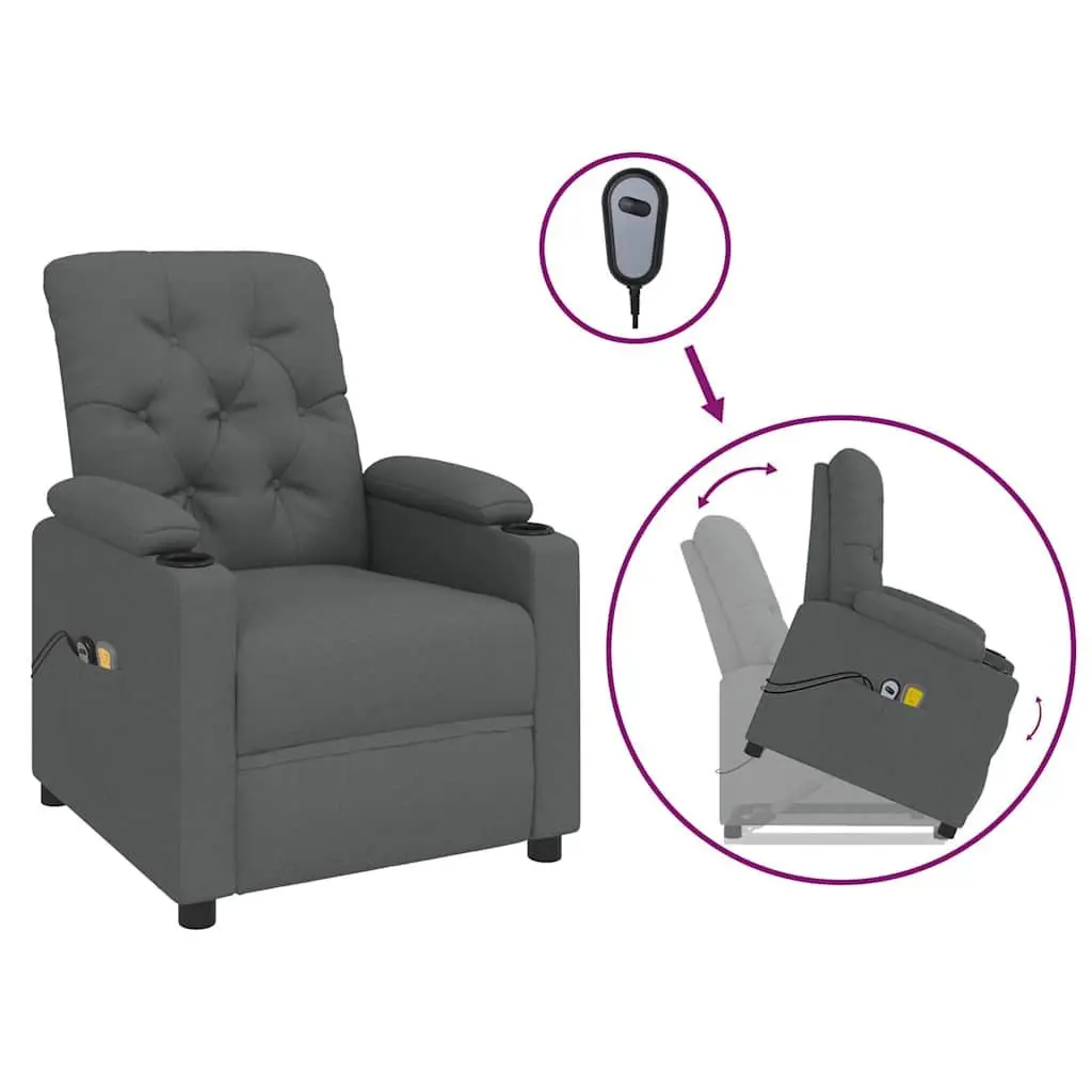Electric Massage Chair Stand Up Lift Function Grey Fabric