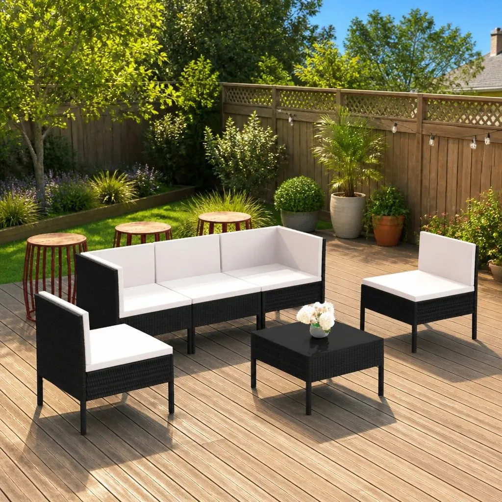 Garden Lounge Set Outdoor Furniture 6 Piece Black Poly Rattan Patio Seating