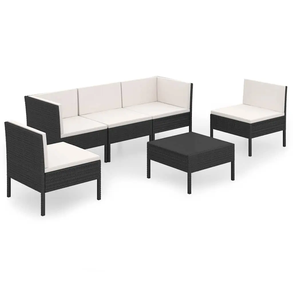 Garden Lounge Set Outdoor Furniture 6 Piece Black Poly Rattan Patio Seating