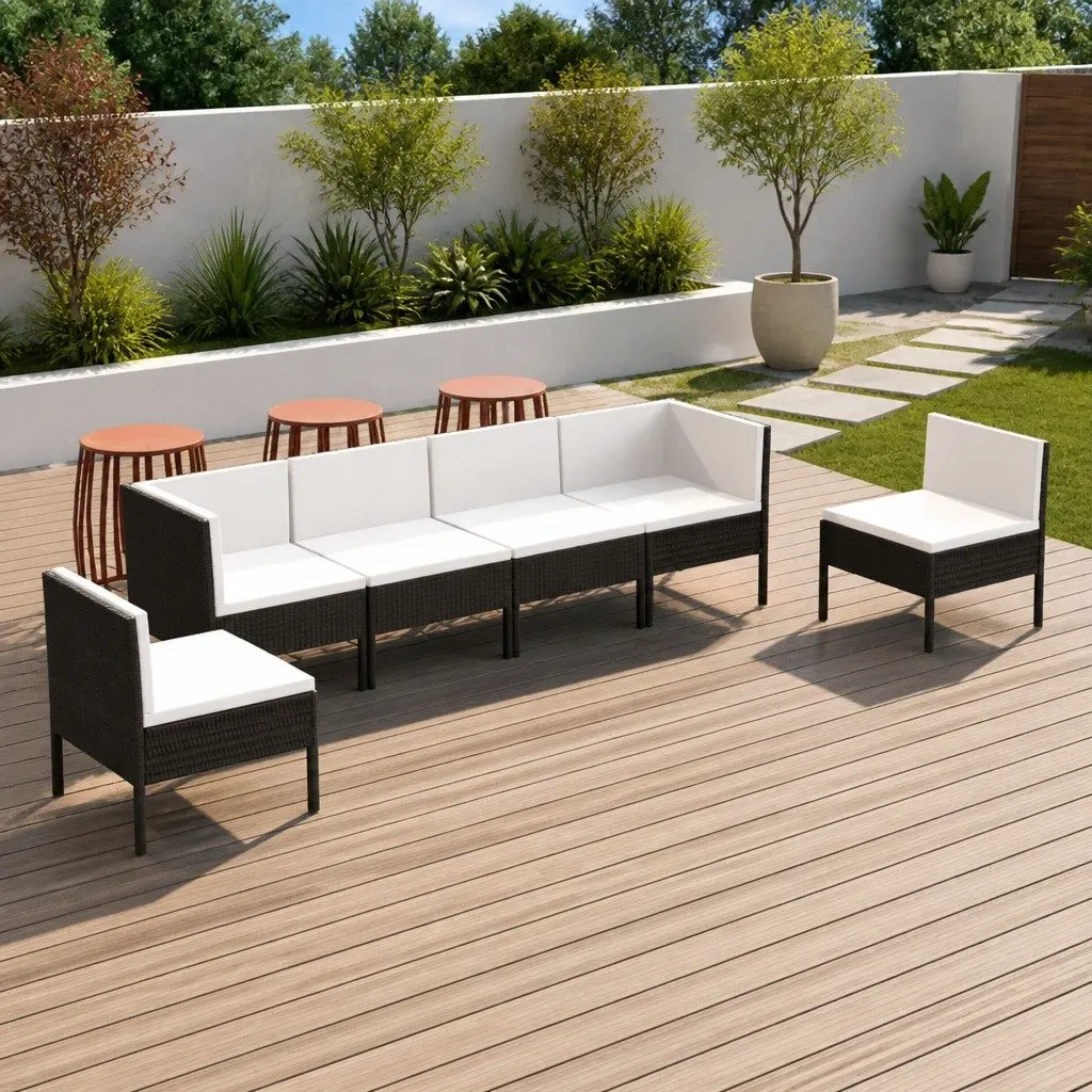Garden Lounge Set 6 Piece Outdoor Patio Furniture Black Rattan