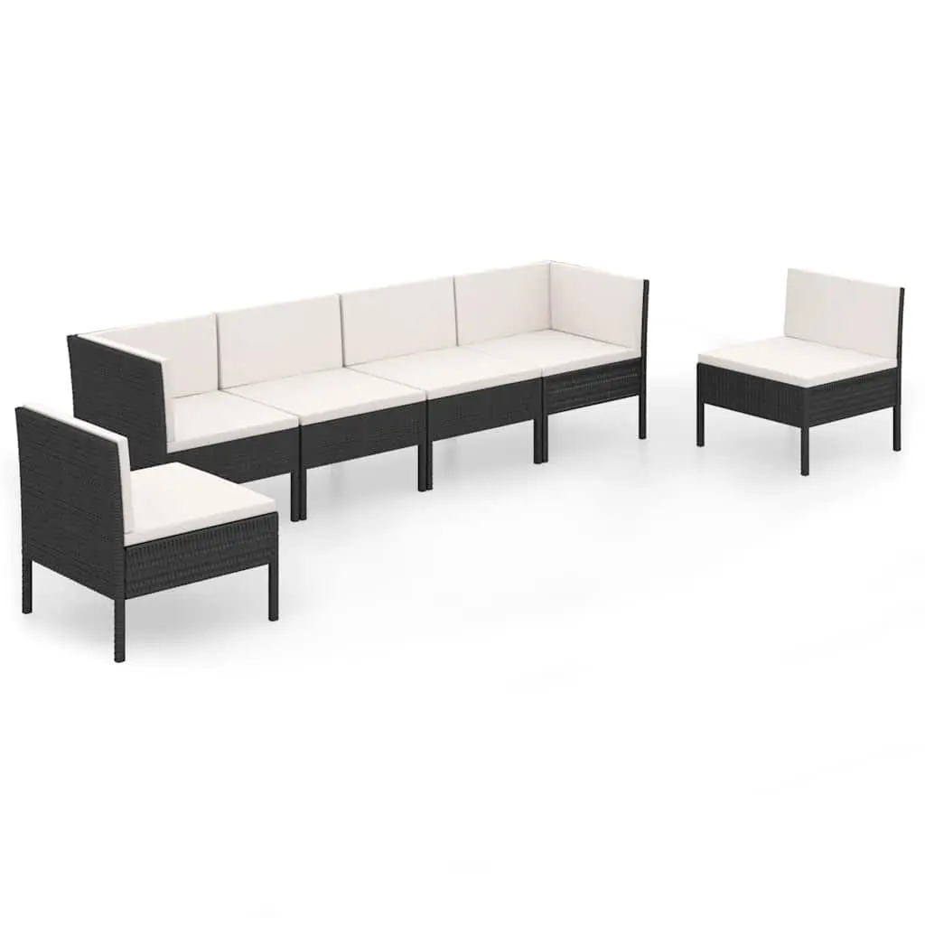 Garden Lounge Set 6 Piece Outdoor Patio Furniture Black Rattan