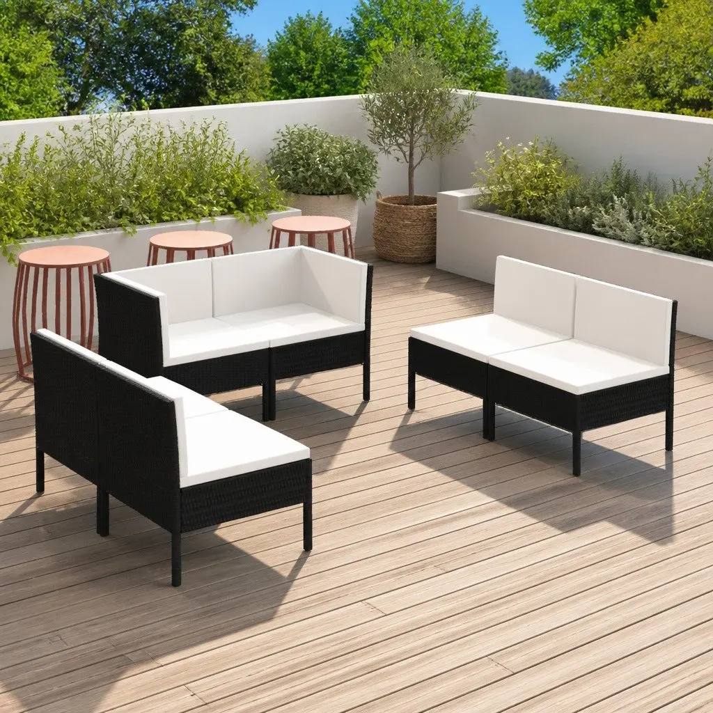 Garden Lounge Set Outdoor Furniture 6 Piece Poly Rattan Black