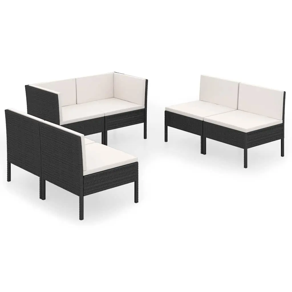 Garden Lounge Set Outdoor Furniture 6 Piece Poly Rattan Black