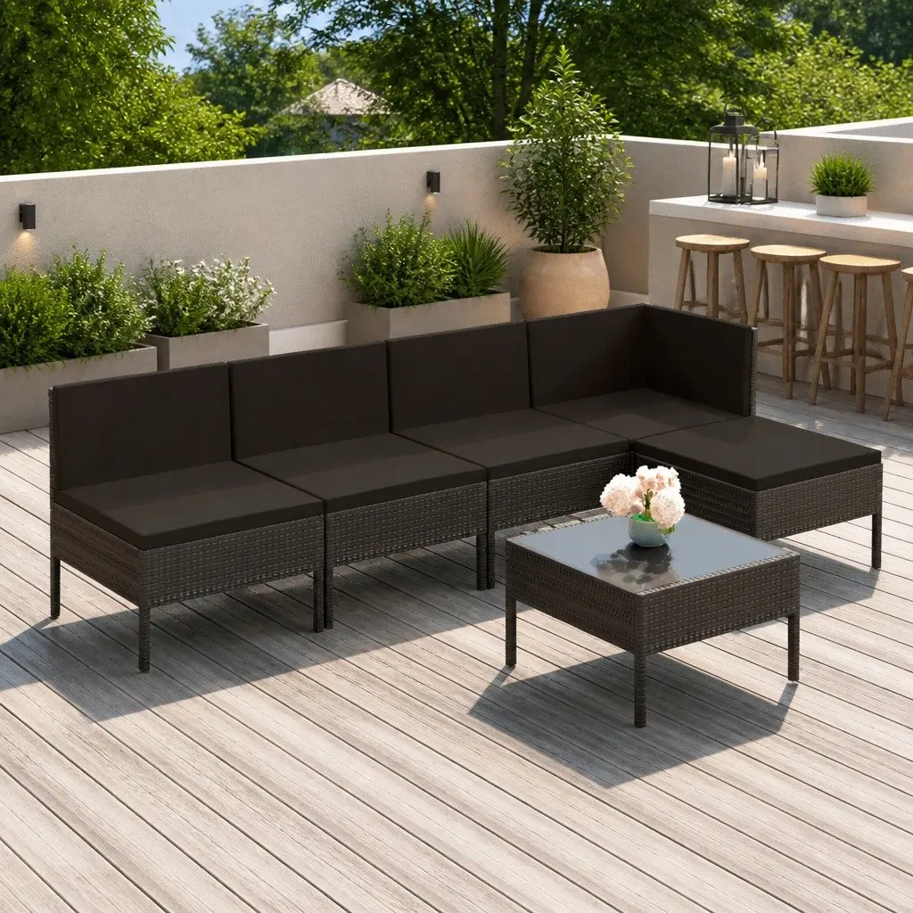 Outdoor Furniture Set 6 Piece Grey PE Rattan Lounge with Cushions for Relaxing Patio Living