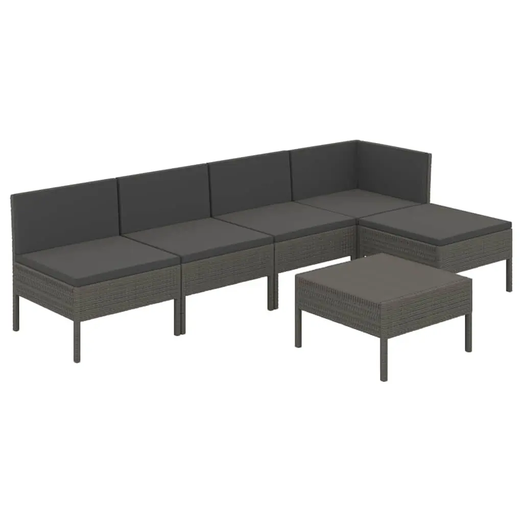 Outdoor Furniture Set 6 Piece Grey PE Rattan Lounge with Cushions for Relaxing Patio Living