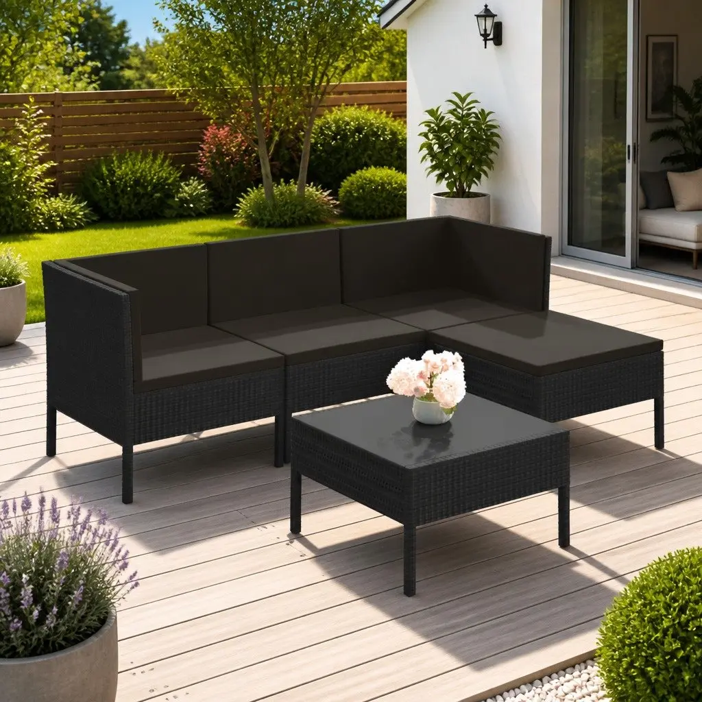 Garden Lounge Set Outdoor Patio Furniture 5 Piece Black Rattan