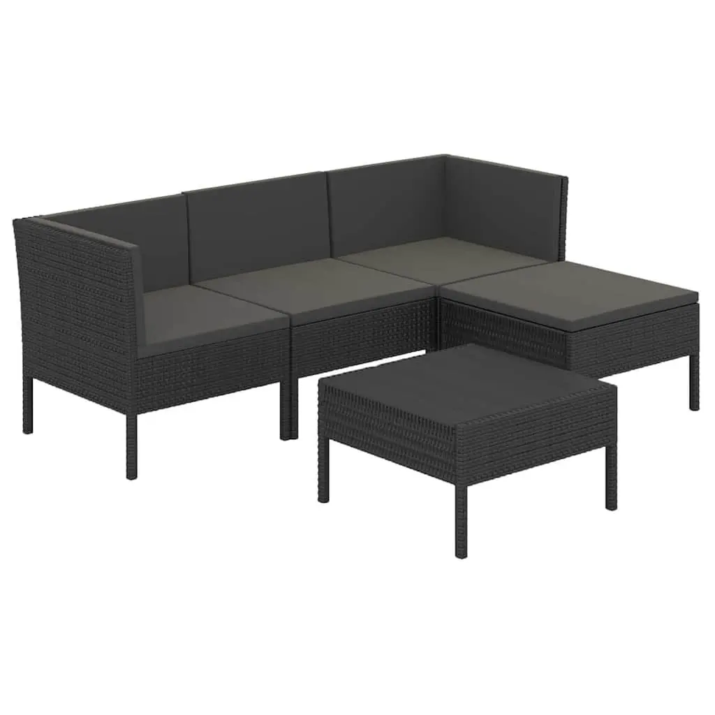 Garden Lounge Set Outdoor Patio Furniture 5 Piece Black Rattan