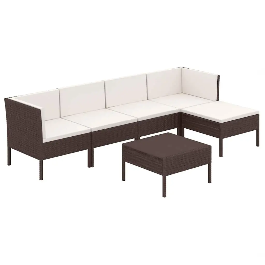 Garden Lounge Set Outdoor Furniture 6 Piece Brown Poly Rattan Patio Seating