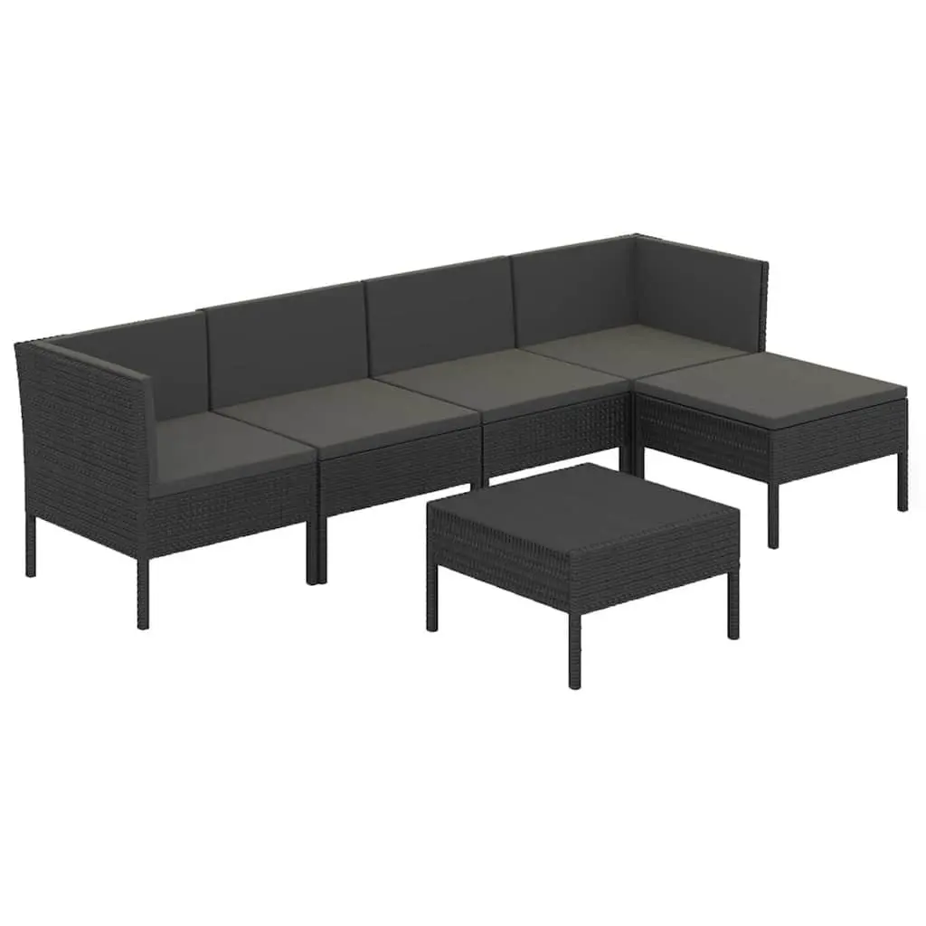 Garden Lounge Set 6 Piece Poly Rattan Outdoor Patio Furniture Black with
