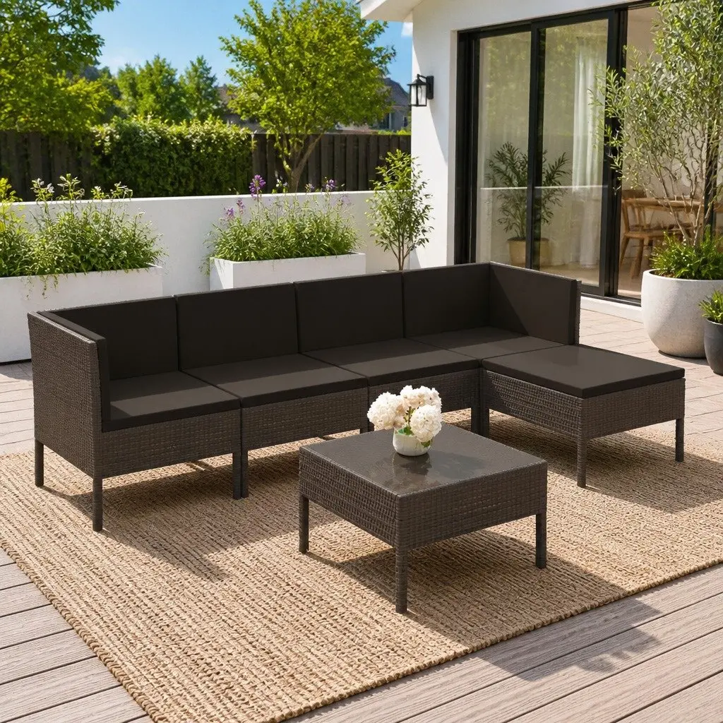 Garden Lounge Set 6 Piece Outdoor Furniture Grey Poly Rattan with Cushions