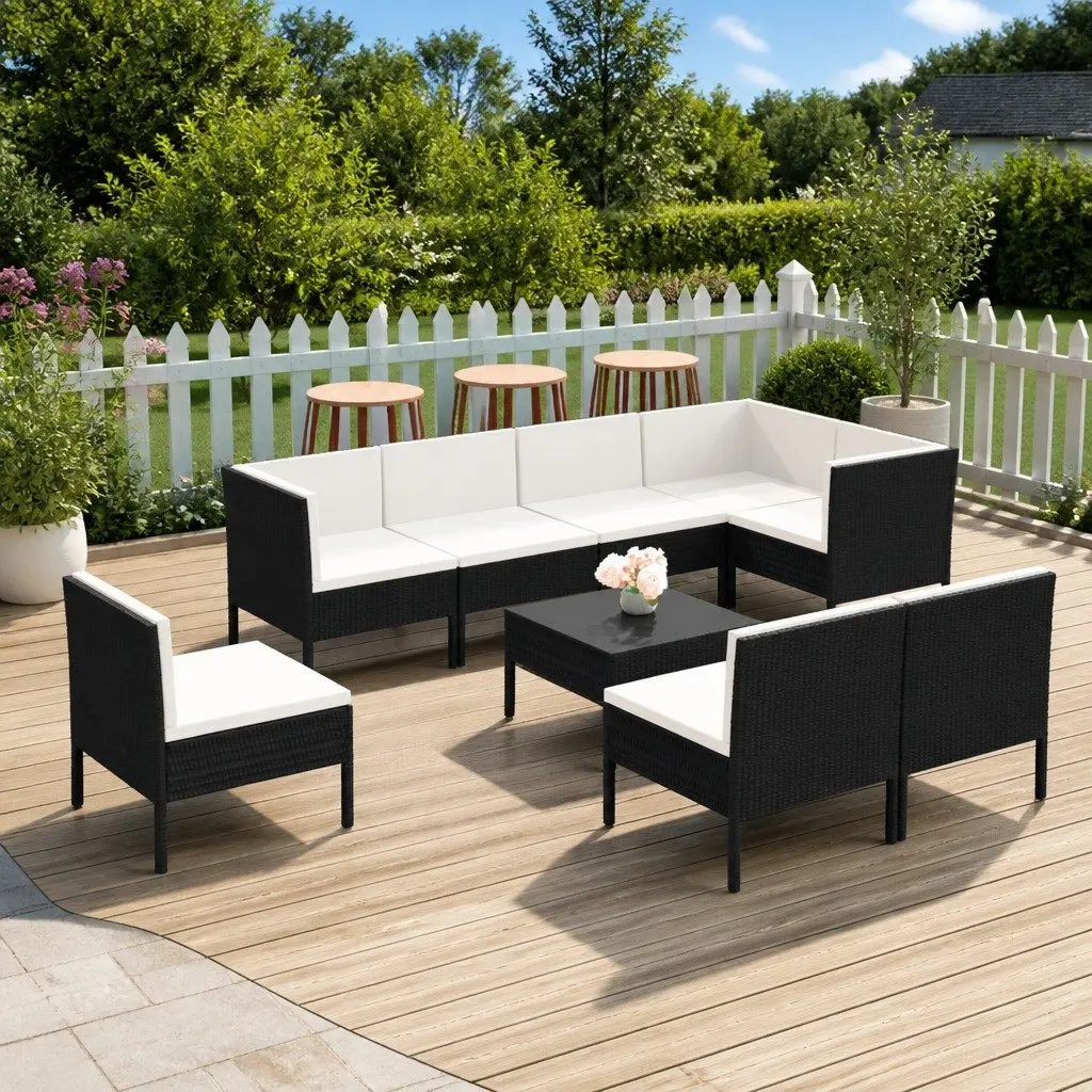 Garden Lounge Set 9 Piece Outdoor Furniture Rattan Black Patio Seating