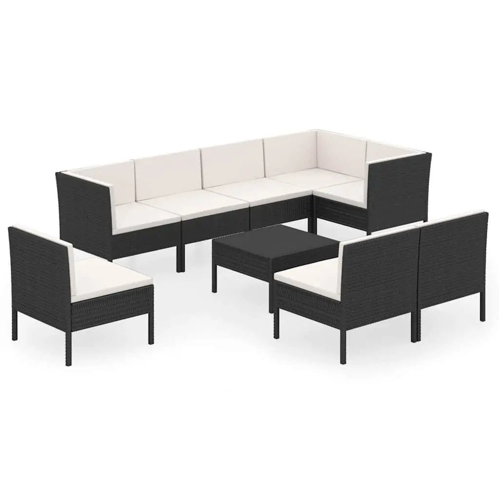 Garden Lounge Set 9 Piece Outdoor Furniture Rattan Black Patio Seating