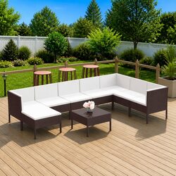 Garden Lounge Set 9 Piece Outdoor Patio Furniture Poly Rattan Brown with