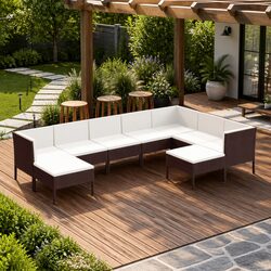 Outdoor Garden Lounge Set 9 Piece Patio Furniture Brown Poly Rattan with