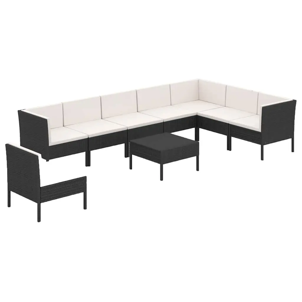 9 Piece Garden Lounge Set Outdoor Patio Furniture Cushions PE Rattan Black
