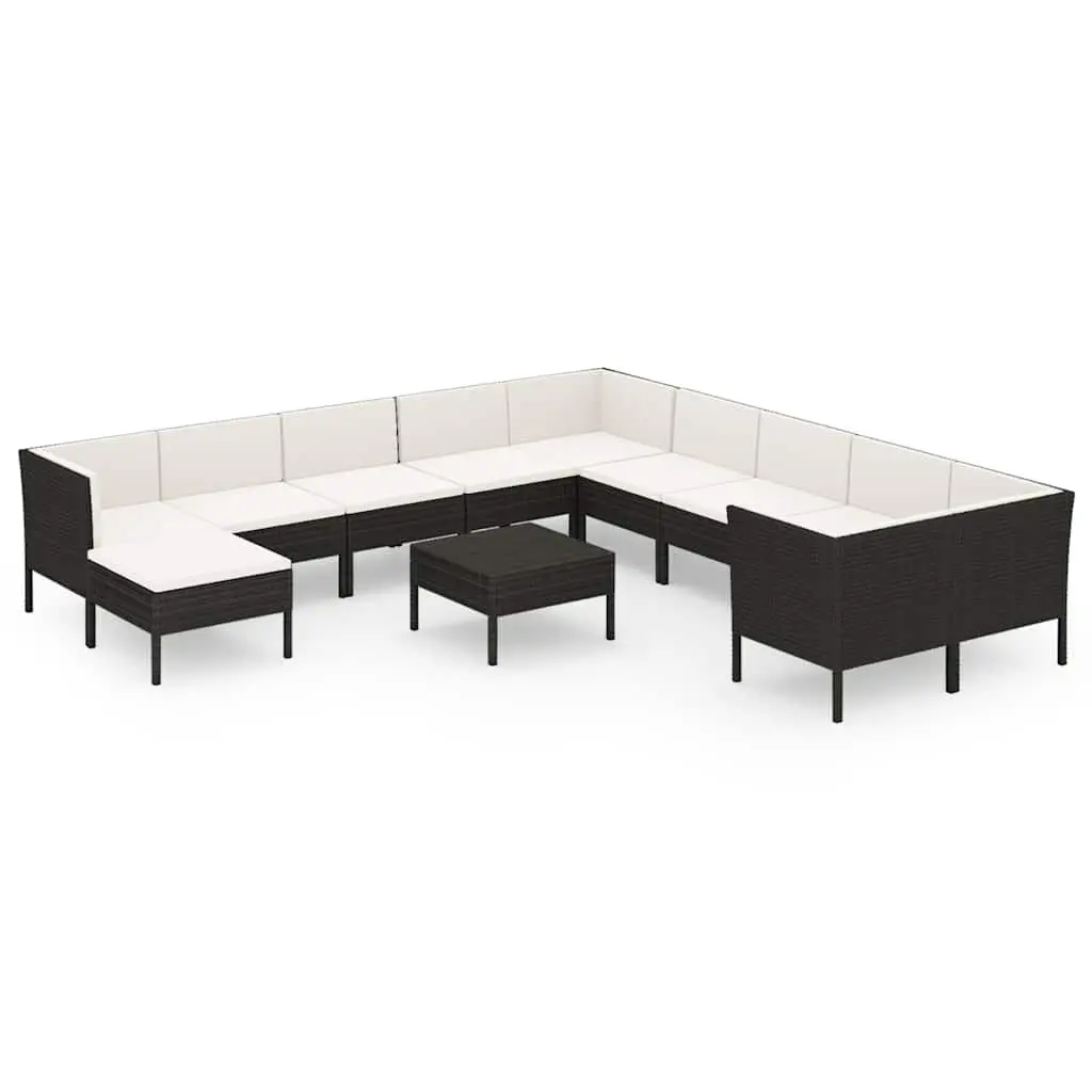 Outdoor Furniture Set 12 Piece Modular Seating Black PE Rattan Patio Sofa