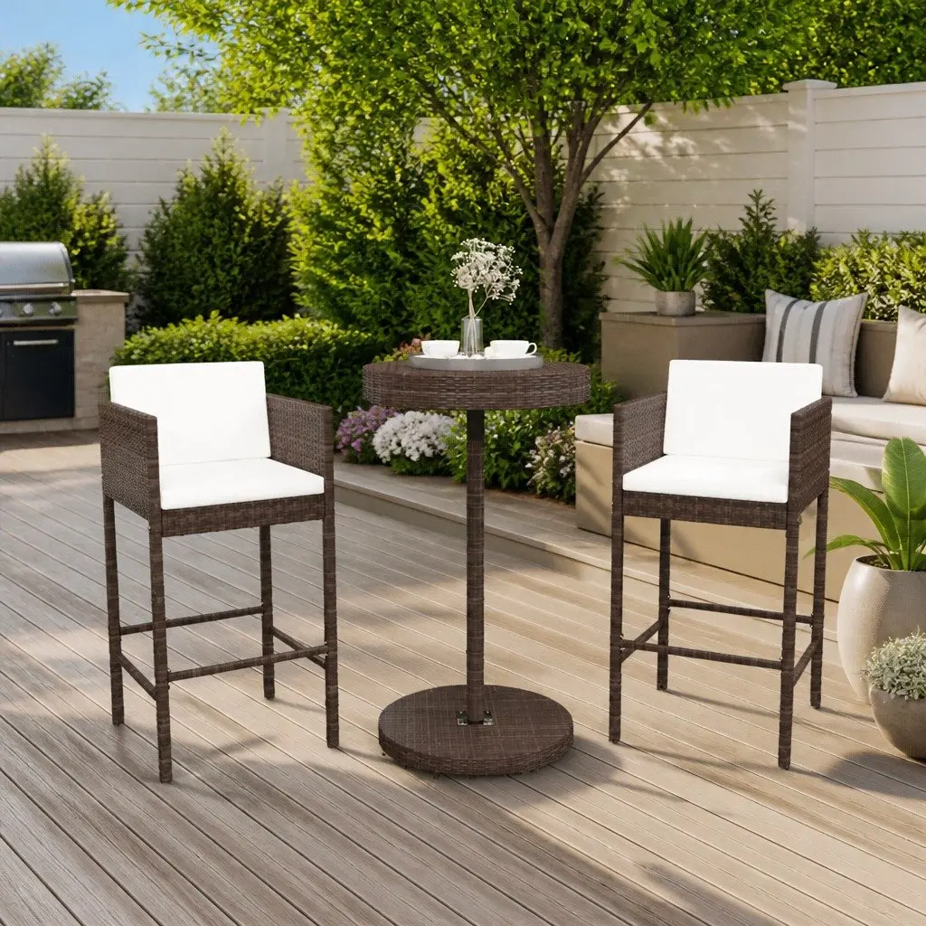 3 Piece Outdoor Bar Set with Cushions