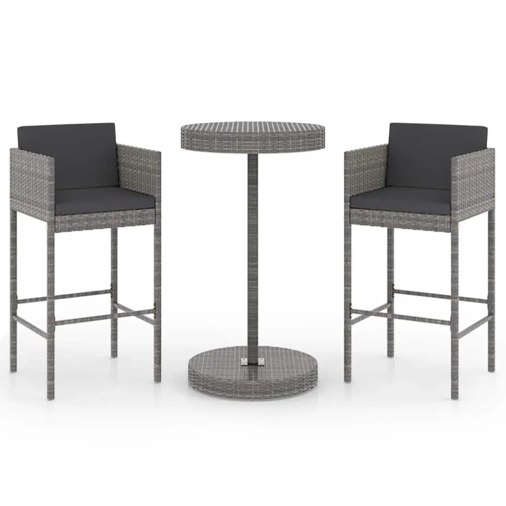 3 Piece Garden Bar Set Outdoor Dining Table Stools Cushions Grey