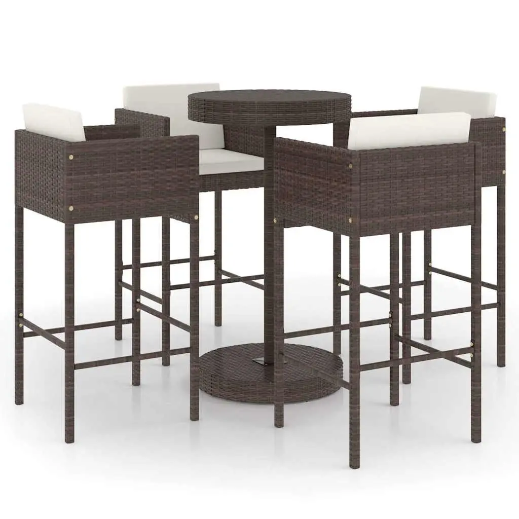 Garden Bar Set 5 Piece with Cushions Poly Rattan Outdoor Patio Table Stools Set