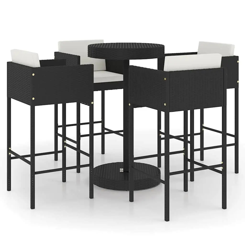 5 Piece Garden Bar Set Outdoor Rattan Bar Table Stools Cushions Black