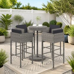 5 Piece Grey Garden Bar Set: Quality & Comfort Combined