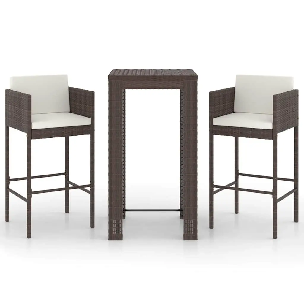Garden Bar Set Outdoor Bar Table Stools 3 Piece Brown Poly Rattan