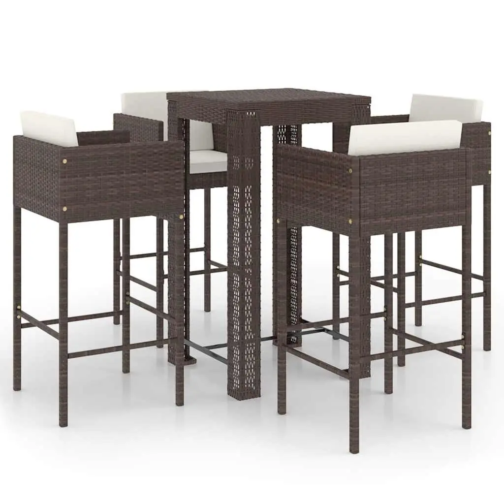 5 Piece Outdoor Bar Set Garden Bar Table and Stools with Cushions Brown