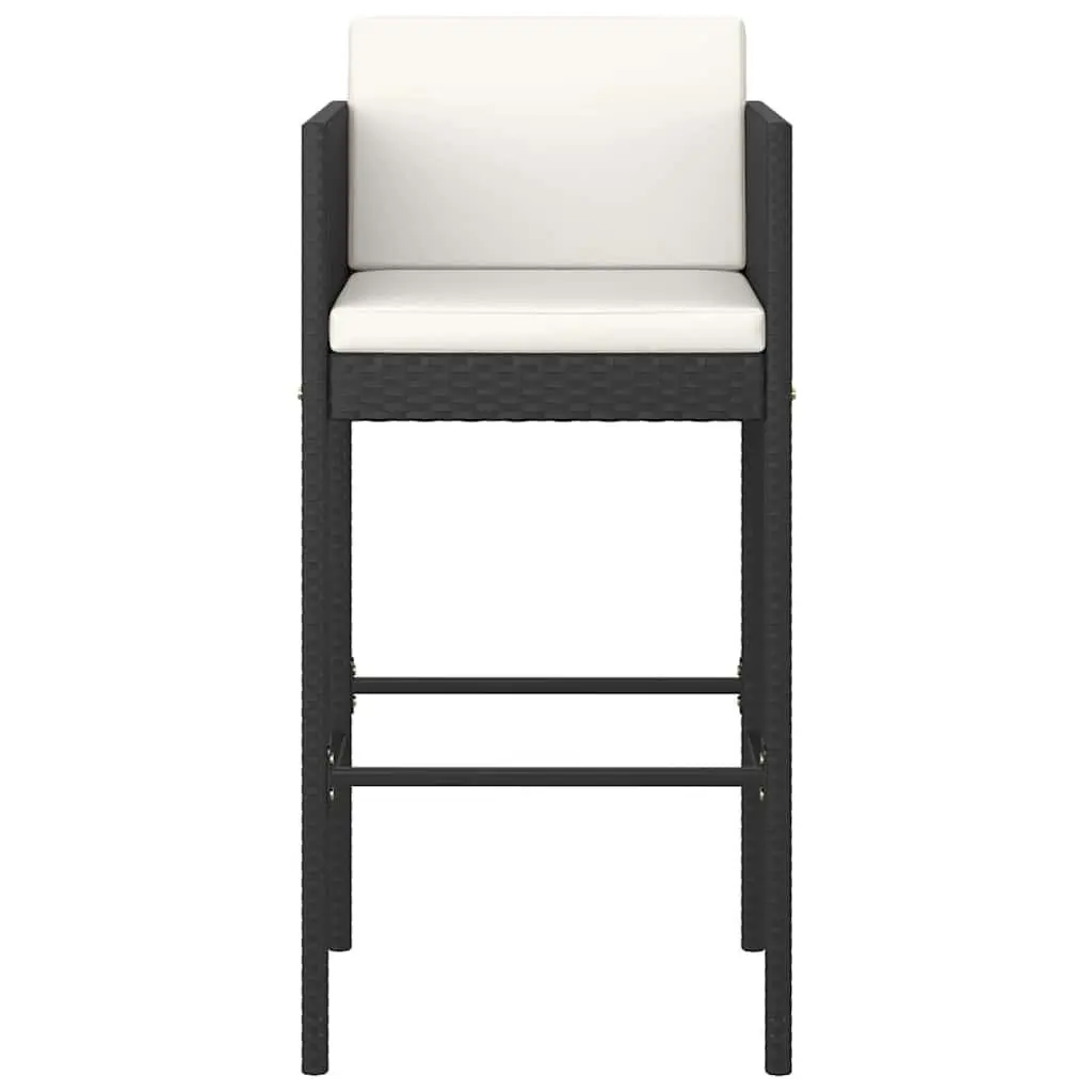 Outdoor Rattan Bar Set 5 Piece Cushioned Stools Table Black for Garden Patio Entertainment