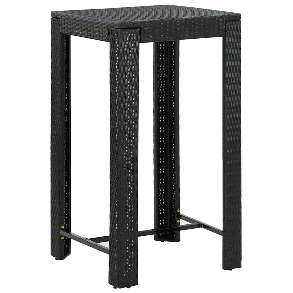 Outdoor Rattan Bar Set 5 Piece Cushioned Stools Table Black for Garden Patio Entertainment