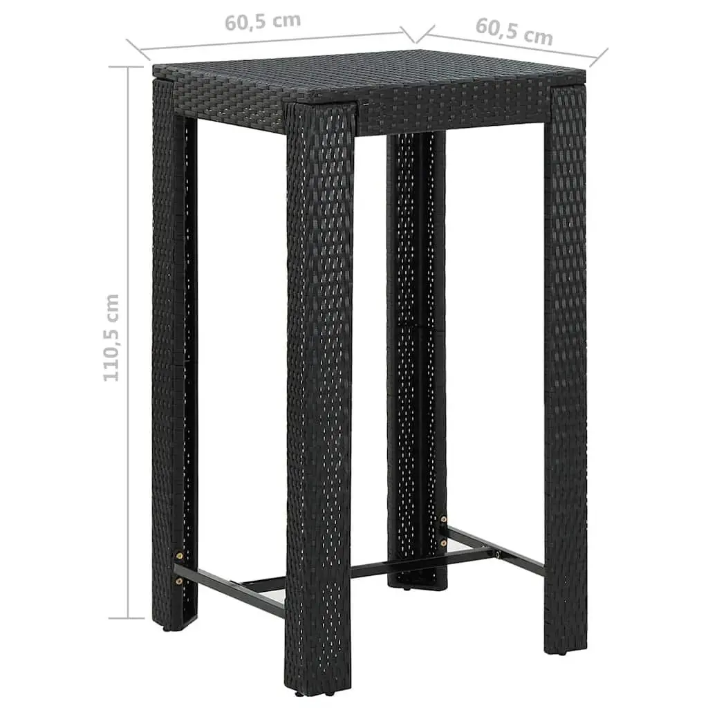 Outdoor Rattan Bar Set 5 Piece Cushioned Stools Table Black for Garden Patio Entertainment