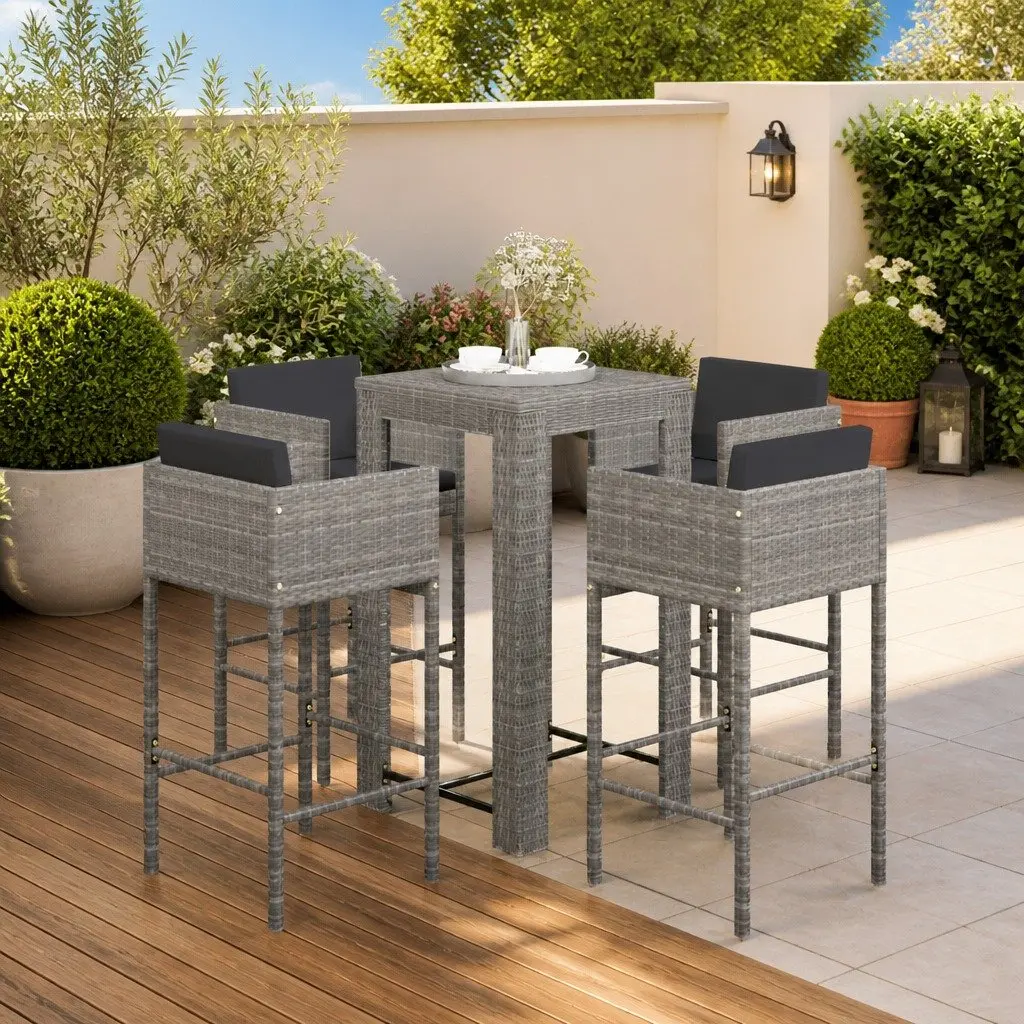 Garden Bar Set Outdoor Rattan Table Stools 5 Piece Grey