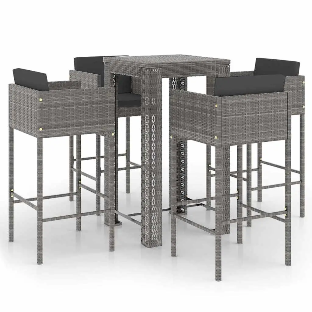 Garden Bar Set Outdoor Rattan Table Stools 5 Piece Grey