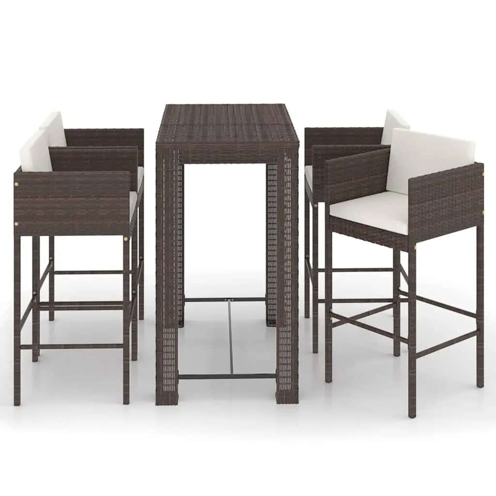 5 Piece Garden Bar Set Outdoor Bar Table Stools Cushions Brown