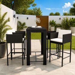 Reliable 5-Piece Outdoor Bar Set with Cushions