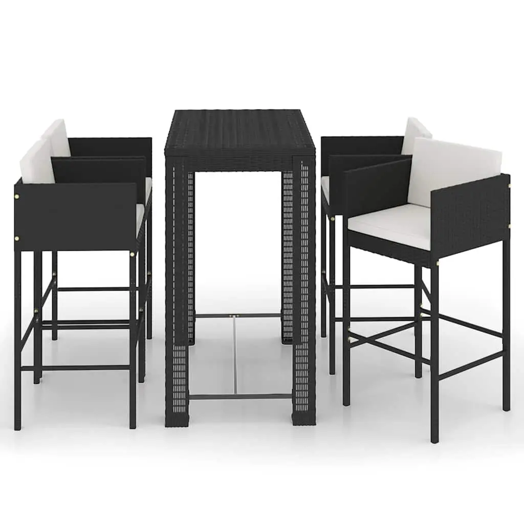 5 Piece Garden Bar Set Outdoor Rattan Bar Table Stools Black