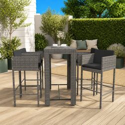 5 Piece Garden Bar Set Outdoor Furniture Poly Rattan with Cushions Grey