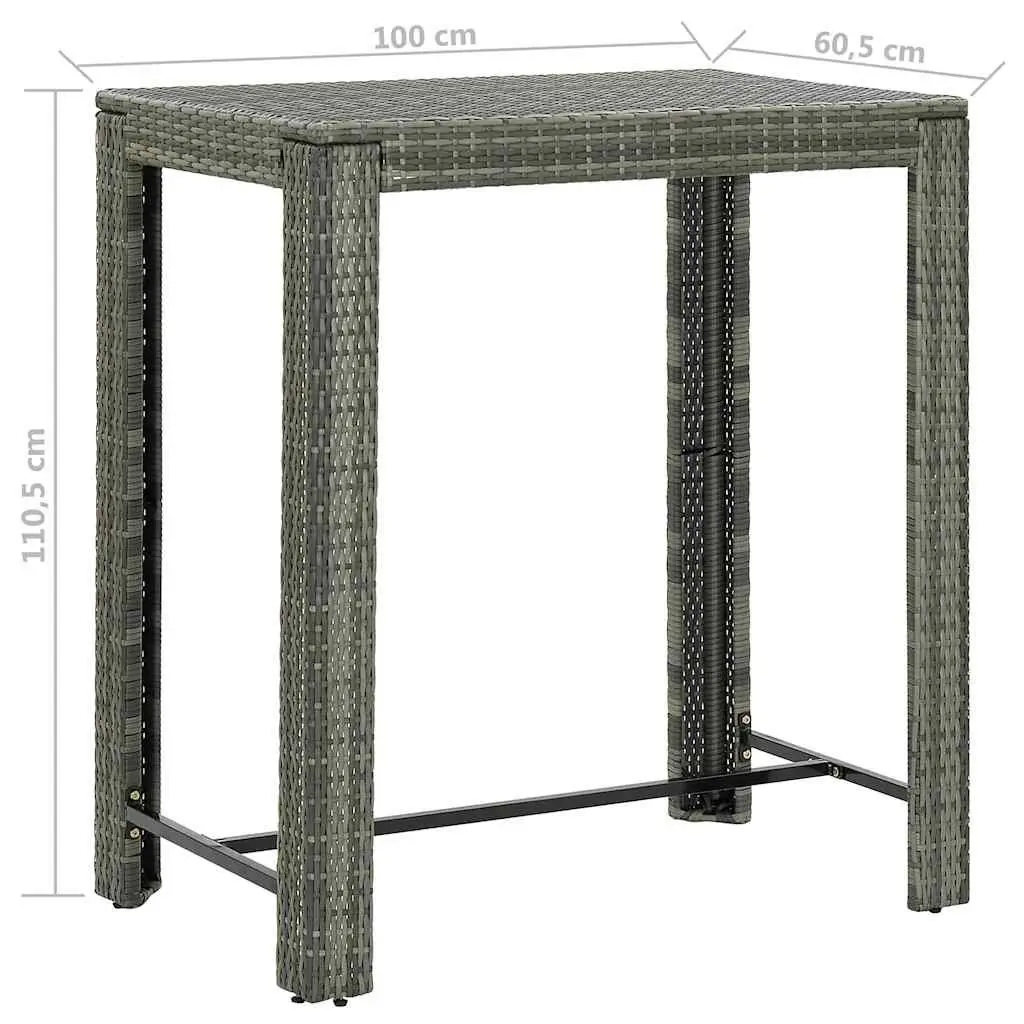 5 Piece Garden Bar Set with Cushions Outdoor Poly Rattan Table Stools Grey
