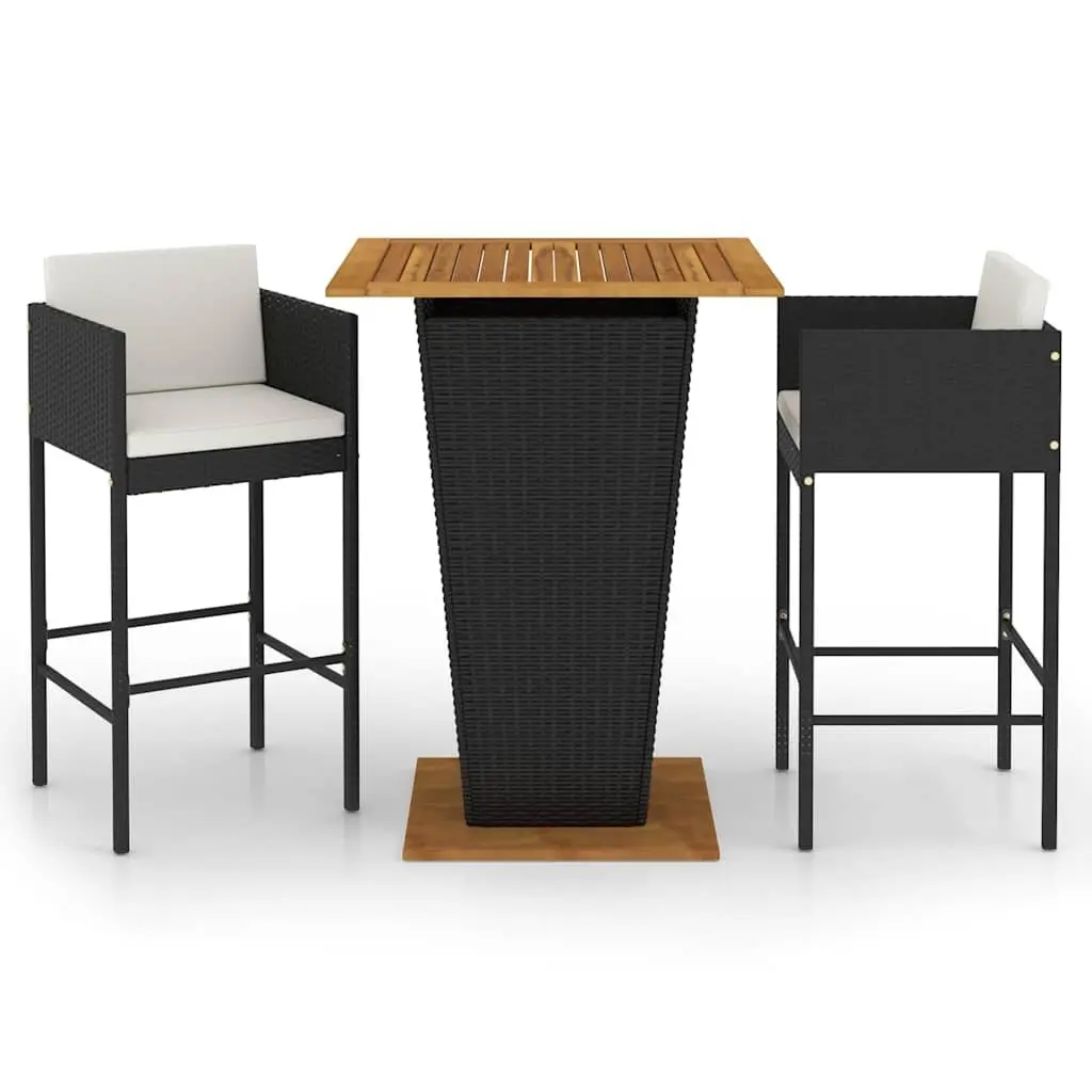3 Piece Garden Bar Set Outdoor Bar Table Stools Cushions Black