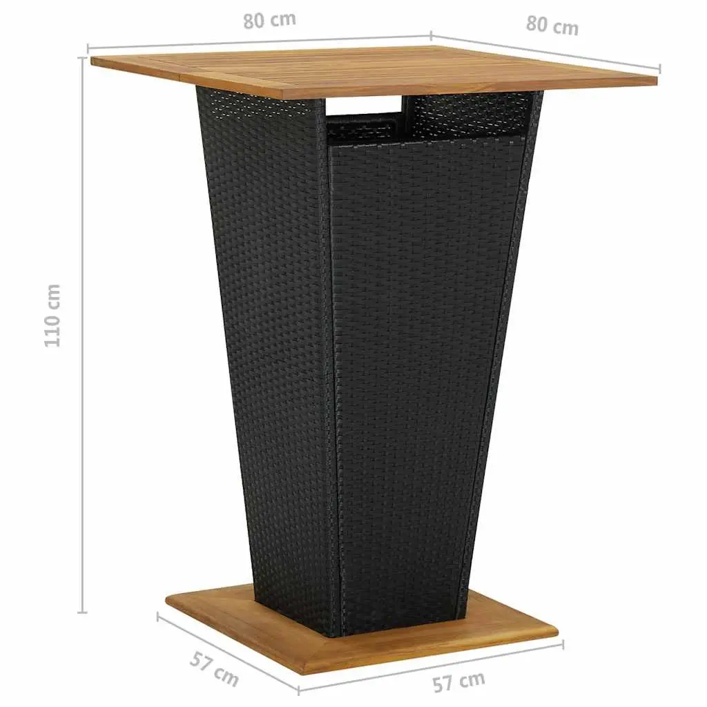 5 Piece Garden Bar Set with Cushions Outdoor Poly Rattan Bar Table Stools Black