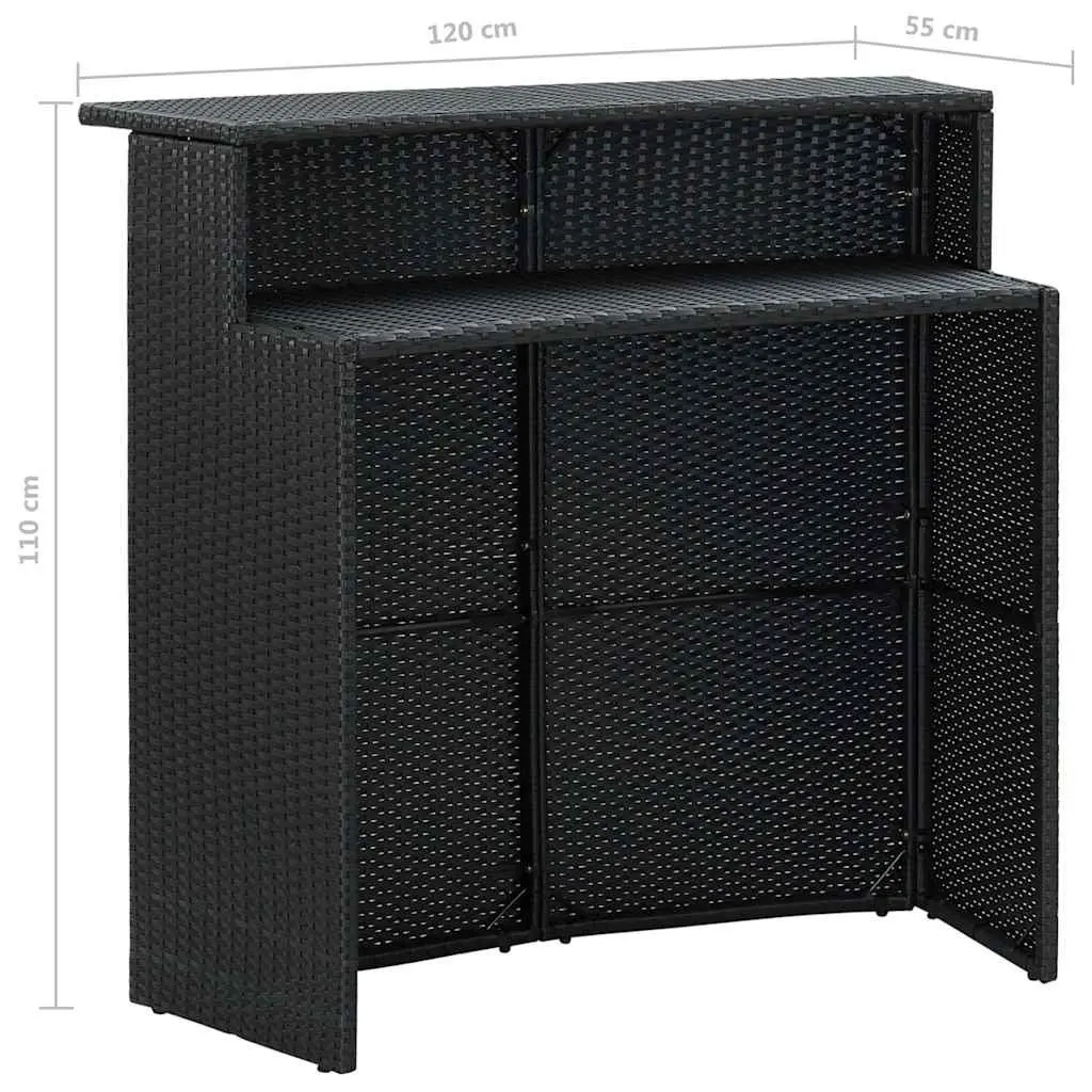 3 Piece Garden Bar Set Outdoor Cushions Black Poly Rattan Table Stools